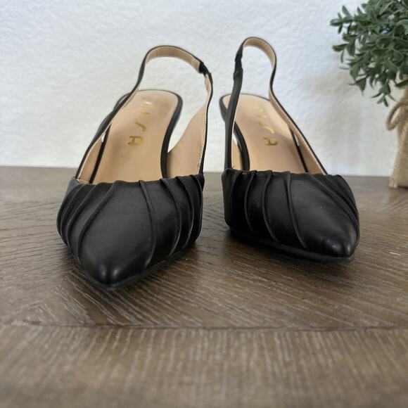 UNISA Black Pleated Pointed Toe Stiletto Slingback Heels Pumps Size 7 M Shoes - Picture 3 of 10